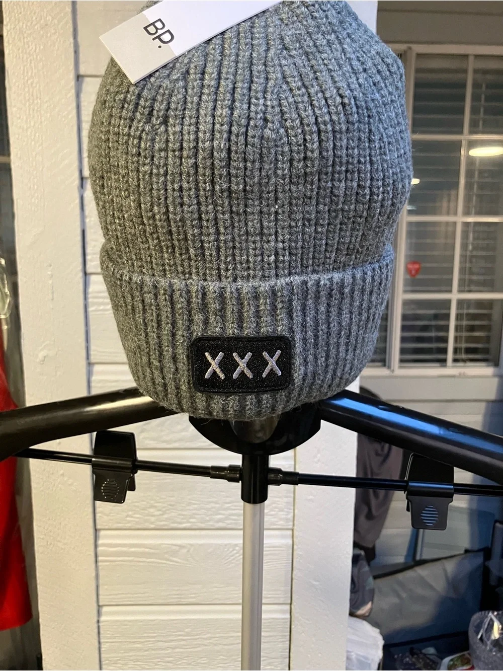 Nordstrom Gray Ribbed Knit Beanie with XXX Patch